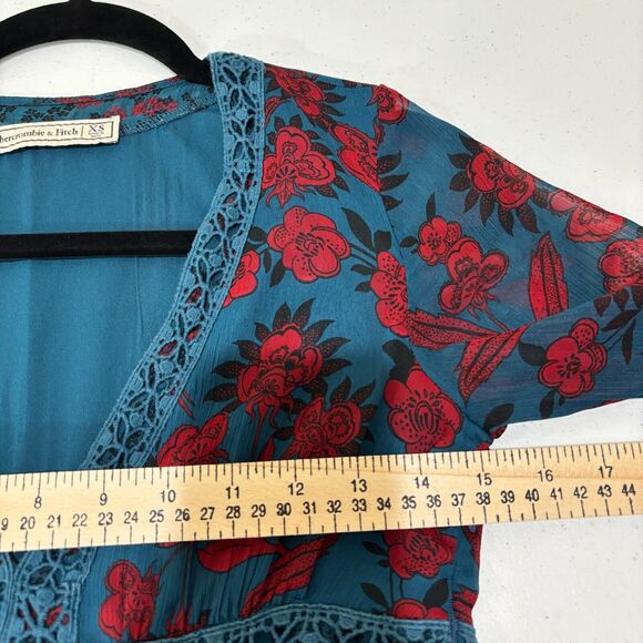 Abercrombie & Fitch Babydoll Mini Dress sz XS Blue Red Whimsigoth Y2K Romantic - Picture 13 of 13